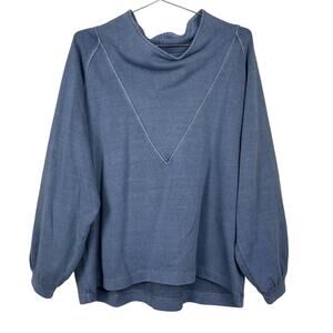 Wrap London Funnel Neck Pullover V Stitch Sweatshirt Blue Hemp Organic Cotton 14